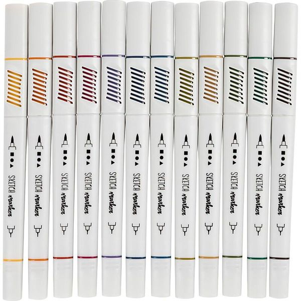 Sketchmarker 12 Stück, Line 1+2-5 mm, dezente Farben