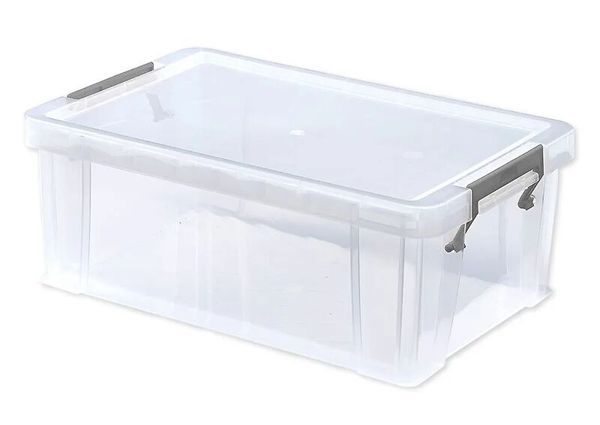 Aufbewahrungsbox, Kunststoffbox, durchsichtiger Deckel, Schwenkgriffe, rechteckige Box