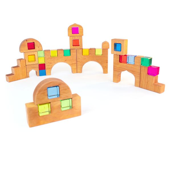 BAUSPIEL Lichtbauschloss im Holzrahmen, 34-teiliges Set