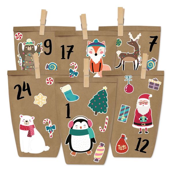 Adventskalender, Kunststoffbeutel, Weihnachten, Sticker, Tiere