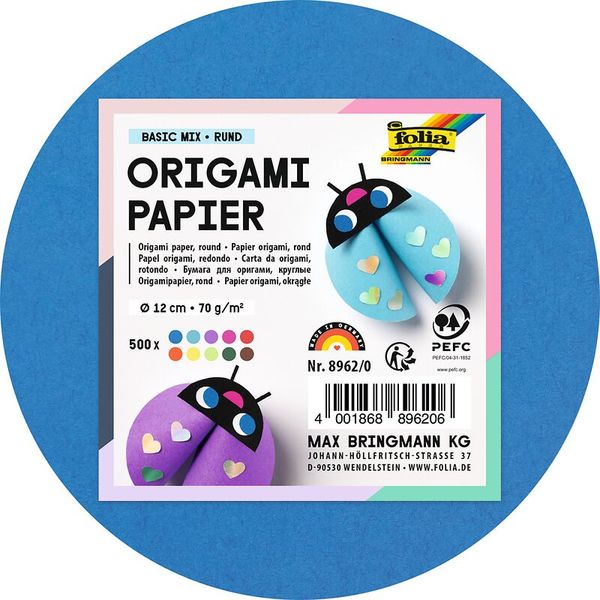 FOLIA Origamipapier Basic Mix, rund, 12 cm, 500 Blatt bunt sortiert