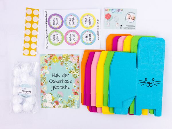 Osterhasenkisten, 12 Stück, bunt gemischt - Bastelset (SONDERANGEBOT) Osterhasenkisten, 12 Stück, bunt gemischt - Bastelset (SONDERANGEBOT)