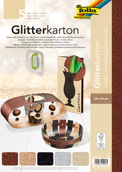FOLIA Glitterkarton Classic, 24 x 34 cm, 5 Bögen