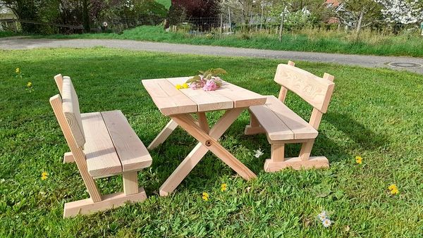 Holz, Gartenmöbel, Holztisch, Outdoor-Sitzgruppe, Kinderstuhl