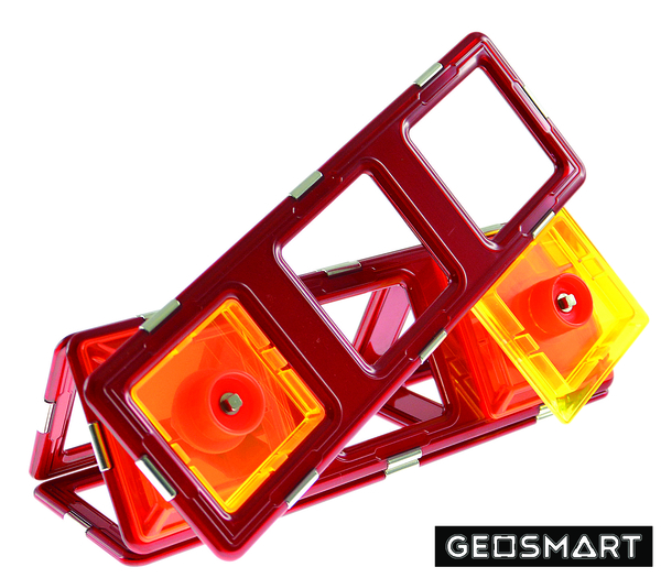Geodetischer Baukasten?, Magnetisches Konstruktionsspielzeug, Magnetbausteine, Transparente orange Paneele, Roter Rahmen