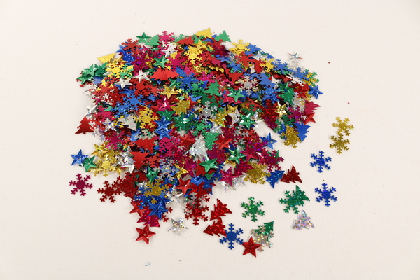 ELVIRAS Weihnachts-Paillettenmix, 100 Gramm; Stern, Tannenbaum und Schneeflocke