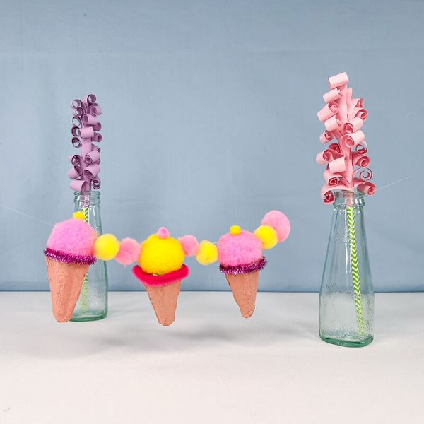 Eiscreme-Kon(e), Pompon, bunt, Quilling, Flaschen-Deko