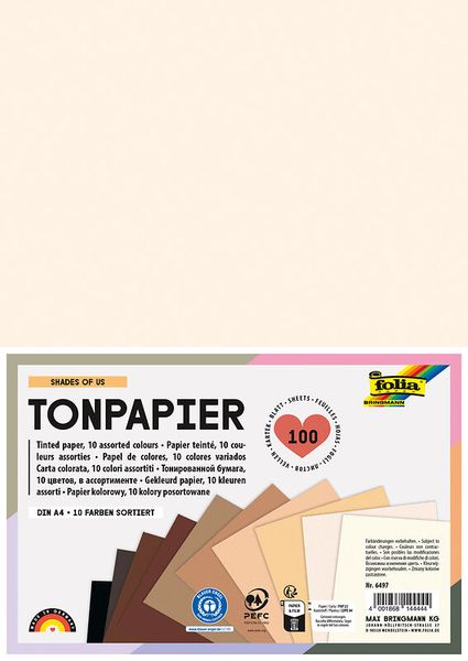 FOLIA Tonpapier Haut- und Naturtöne, 130 g/m², DIN A4, 100 Bogen, 10-farbig sortiert