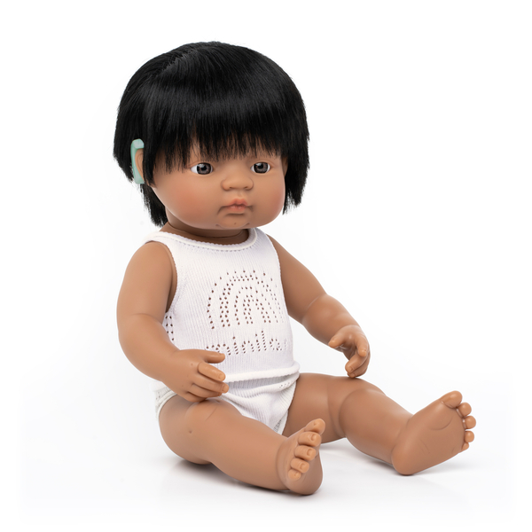 Puppe, Babypuppe, Vinylhaut, Weißehose, Schwarze Haare