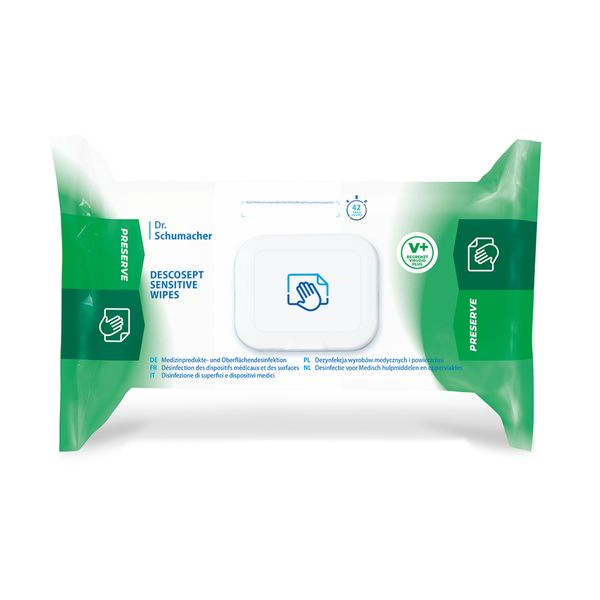 DR. SCHUMACHER Descosept Sensitive Wipes, Desinfektionstücher, VAH zert., 60 Tücher