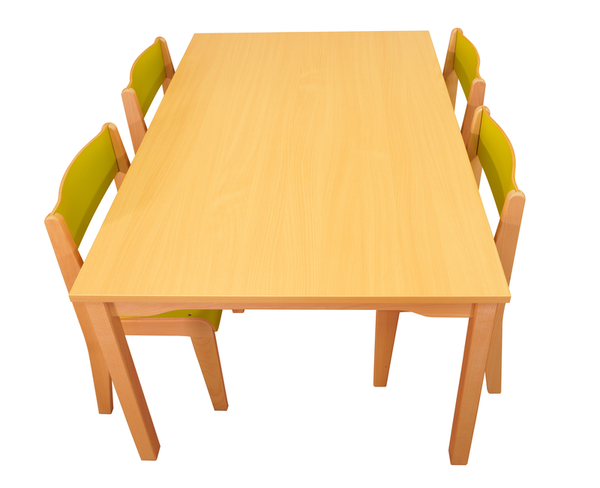 Tisch-Stuhl-Kombination, 1 quadratischer Tisch (80 x 80 cm) + 4 Holzstühle, Farbe wählbar Tisch-Stuhl-Kombination, 1 quadratischer Tisch (80 x 80 cm) + 4 Holzstühle, Farbe wählbar