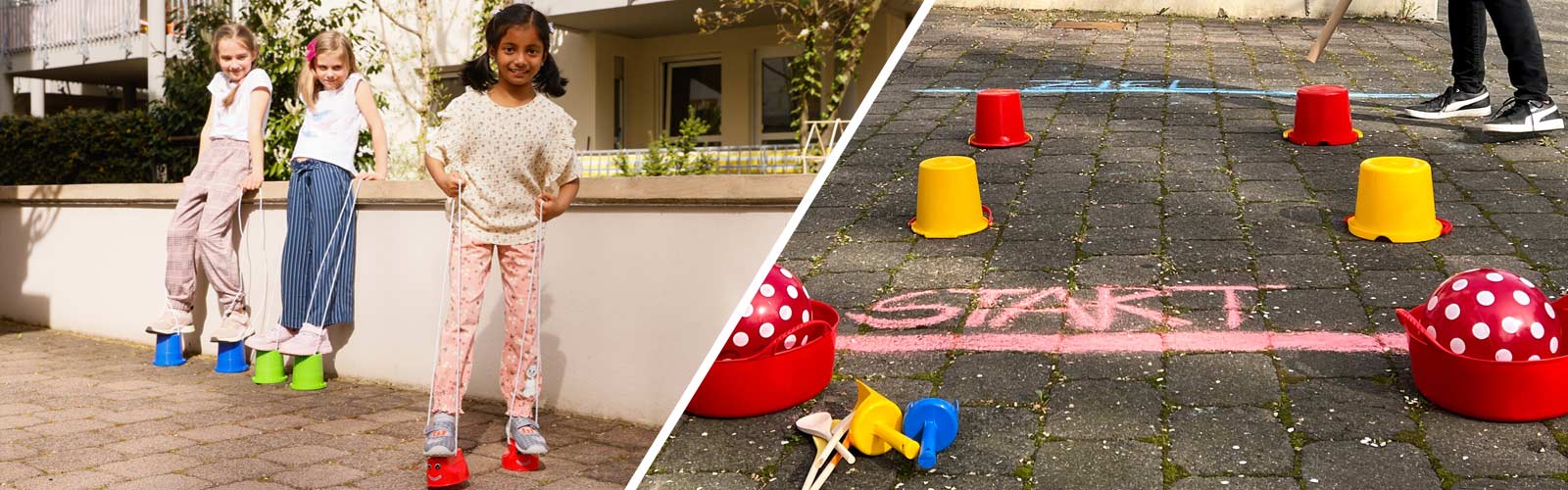 Kinder spielen mit Lauf-Dollies