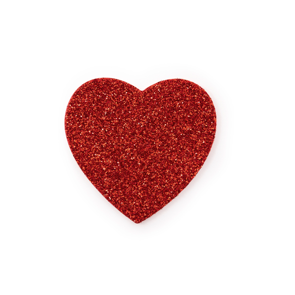 FOLIA Moosgummi Glitter-Sticker Herzen, rot & silber, 50 Stück