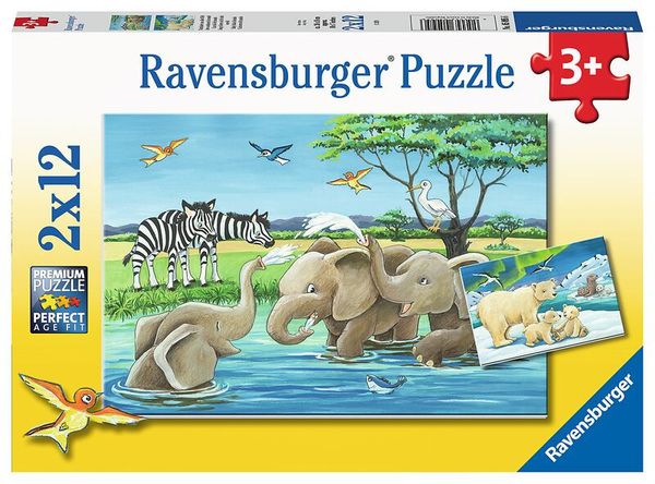 RAVENSBURGER Puzzle Tierkinder aus aller Welt, 2 x 12 Teile, ab 3 Jahre