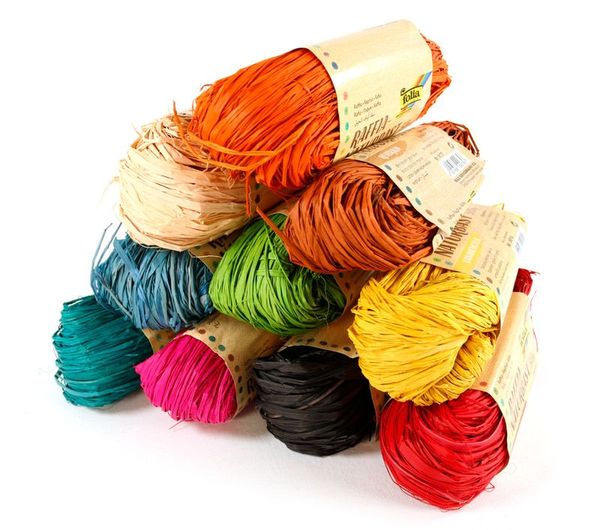 FOLIA Raffia Naturbast-Set mit 10 Bündeln je 50 g, bunt sortiert