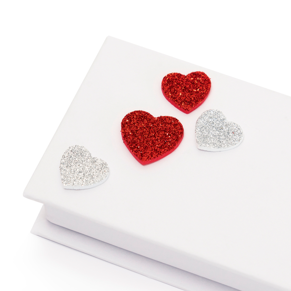 FOLIA Moosgummi Glitter-Sticker Herzen, rot & silber, 50 Stück