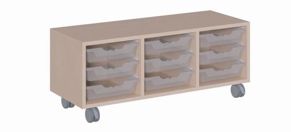 Regal fahrbar mit 9 flachen ErgoTray Boxen (B/H/T: 105 x 42,5 x 40 cm)
