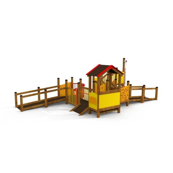 Spielplatz, Holz, Kletterturm, Rutschbahn, Gelb