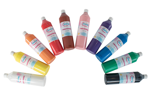 ELVIRAS Fingerfarben-Sortiment, 10 Flaschen bunt sortiert, je 750 ml