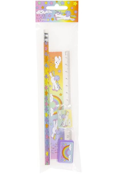 Schreib-Set Einhorn (Lineal, Radierer, Bleistift, Spitzer), 1 Set Schreib-Set Einhorn (Lineal, Radierer, Bleistift, Spitzer), 1 Set