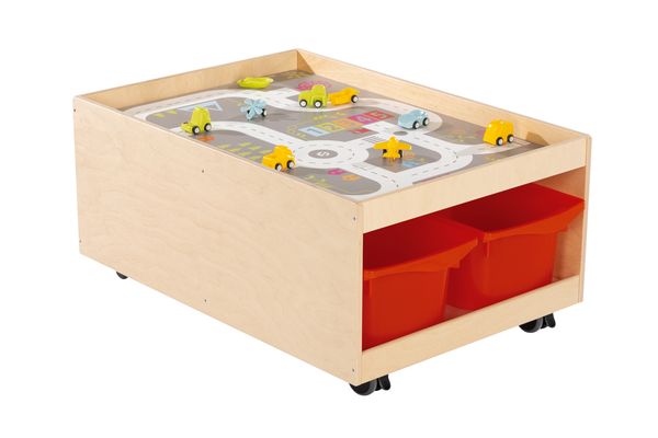 Kaufladen-Tisch, Holzspielzeug, Fahrzeug-Matte, Holzboxen, Kreativ-Spieltisch
