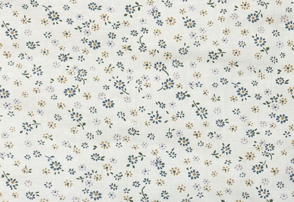 florales Muster, kleine Blumen, blau gelb, botanischer Druck, stofftextur