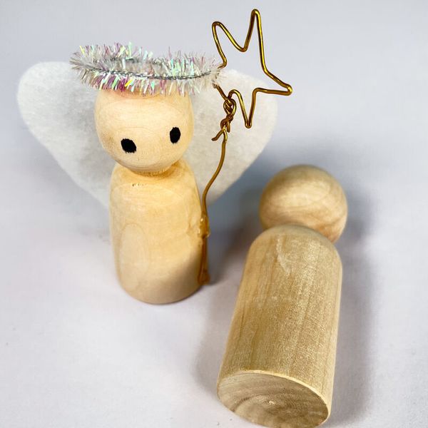 Holzfigur, Engel, Holz, Lackholz, Stabfigur