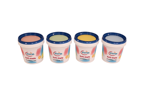 ELVIRAS Kinder-Softknete, Pastell-Farben, in 4 Farben sortiert, 600 g