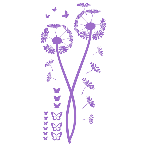 Blumen, Pusteblume, Schwarzbild, Dünne Stängel, Schmetterlinge