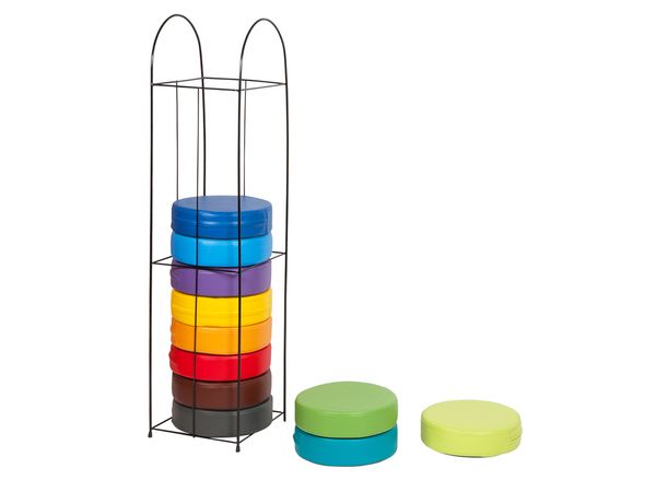  juggling discs, stacking discs, colorful discs, storage stand, dishware set