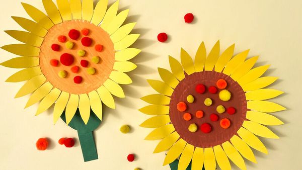 sonnenblume, papierkunst, blumenkunst, collage, kinderbastelei