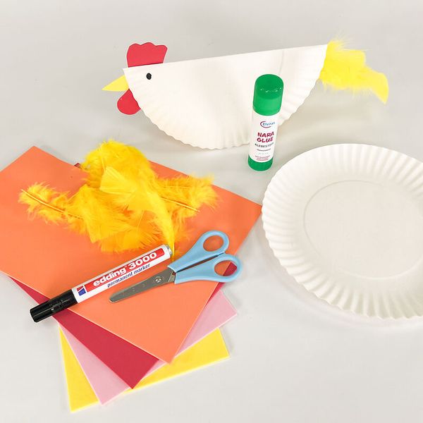 Papier Teller, Küchenzubehör, Schere, Kleber, Federn