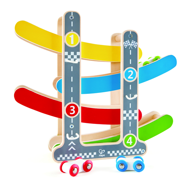 Holzspielzeug, Fahrerbahn, Renstrecke, Holzschienen, Sportwagen