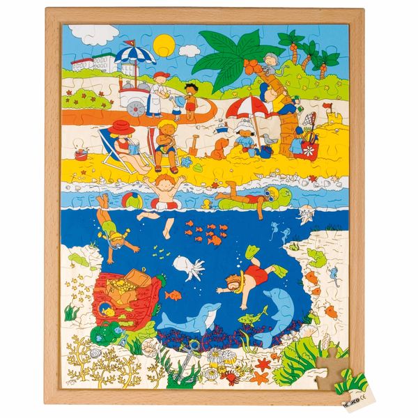Kinderbild, Sommerstrand, Puzzlespiel, Unterwasserwelt, Holzrahmen