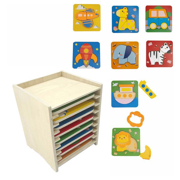 8 Bambini Puzzle + Aufbewahrungsregal, Holz, ab 2 Jahre 8 Bambini Puzzle + Aufbewahrungsregal, Holz, ab 2 Jahre