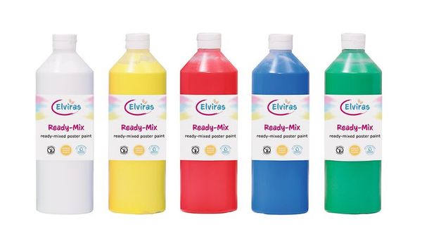 ELVIRAS Ready Mix, Grundfarben-Set, 5 Flaschen, je 500 ml