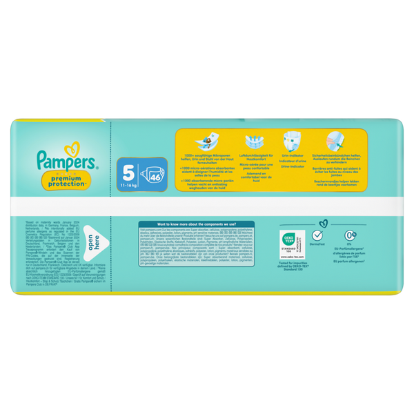 Baby Windeln, Pampers, Größe 5, weiche Packung, türkis gelb