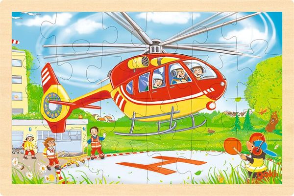 GOKI Einlegepuzzle Hubschrauber/Feuerwehr, 24 Teile