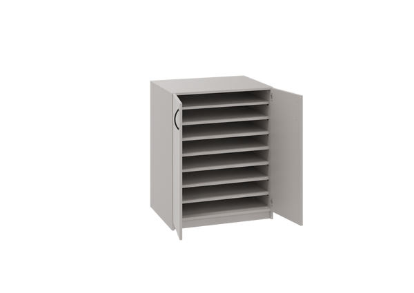 Schrank mit Lamellen, Aufbewahrungsschrank, Lagerschrank, Grauer Schrank, Kompakter Schrank