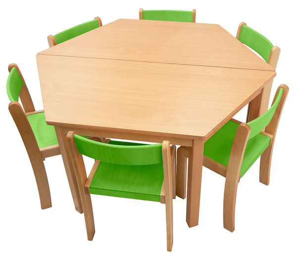 Tisch-Stuhl-Kombination Trapez, Buche, Sitzhöhe 26 cm/ Tischhöhe 46 cm Tisch-Stuhl-Kombination Trapez, Buche, Sitzhöhe 26 cm/ Tischhöhe 46 cm
