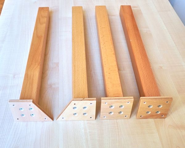 Zargenloser Trapeztisch 120x60 cm, Birke Dekor, Holzbeine