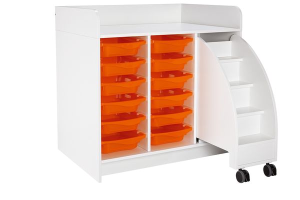 Wickelkommode mit Trittleiter und 12 Boxen, 104 cm Breite Wickelkommode mit Trittleiter und 12 Boxen, 104 cm Breite
