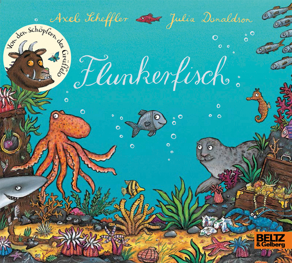 Schwimmendes Meerestier, Oktopus, Hai, Unterwasserlandschaft, Bunte Korallen