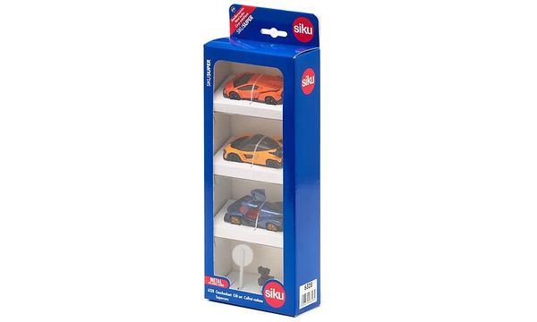 SIKU Geschenkset Supercars, 3 Spielfahrzeuge + Schild & Blitzer, ab 3 Jahre