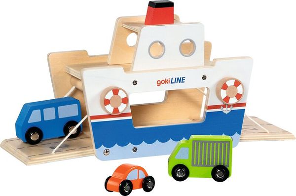 holzspielzeug, holzboot, spielzeugauto, fordertrollen, kindertransport