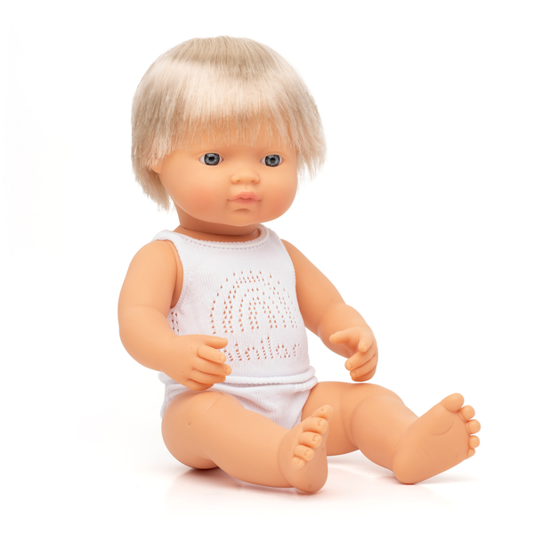 Puppe, Baby-Puppe, Plastik, Blondes Haar, Weißes Outfit