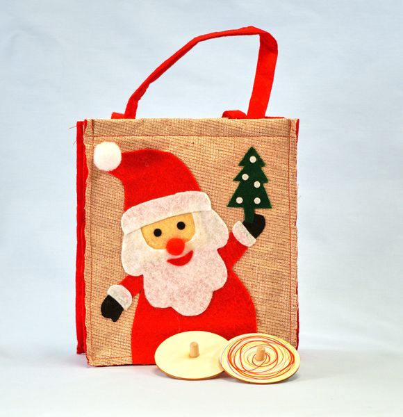 Weihnachtstragetasche mit Holzkreisel, 12 Sets Weihnachtstragetasche mit Holzkreisel, 12 Sets