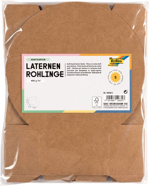 FOLIA Laternen-Rohlinge aus Kraftkarton, 5 Stück, braun FOLIA Laternen-Rohlinge aus Kraftkarton, 5 Stück, braun