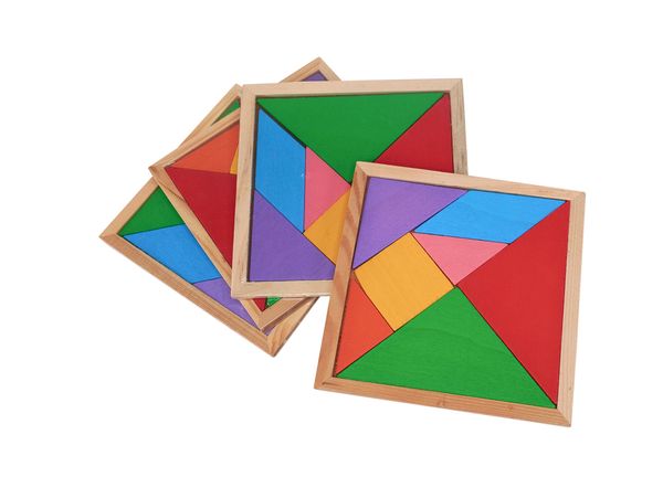 puzzle, Geometrie, bunt, Holzrahmen, Tangram