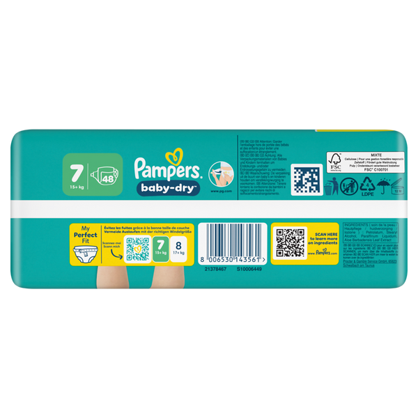 PAMPERS Baby Dry Windeln Größe 7 Extra Large 15+ kg, Packungsgröße wählbar